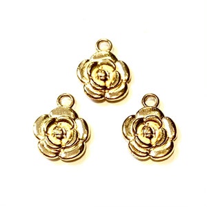 10 Rose Flower Charms - 3D - Light Gold - Beautiful Rose Charms - Double Sided - Nature Charm - Flower Charm