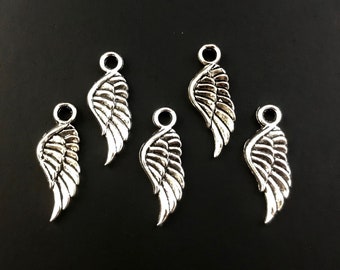 Wing Charms - Antique Silver - Angel Wing Charms - Choose Quantity