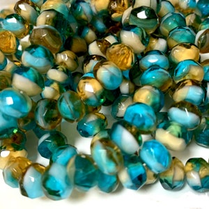 Czech Beads - Tropical Bliss Picasso Fire Polished Rondelle Beads 6x9mm - Full strand, 25 beads
