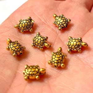 Turtle Spacer Beads - Sea Turtle Spacer Beads - Double sided - Gold Finish - Small Turtle Beads - Choose Quantity