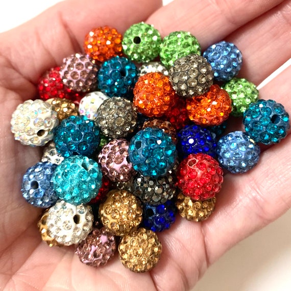 20 Rhinestone Beads with Inset Rhinestones - 10mm Balls Disco Pave  - Random Mix