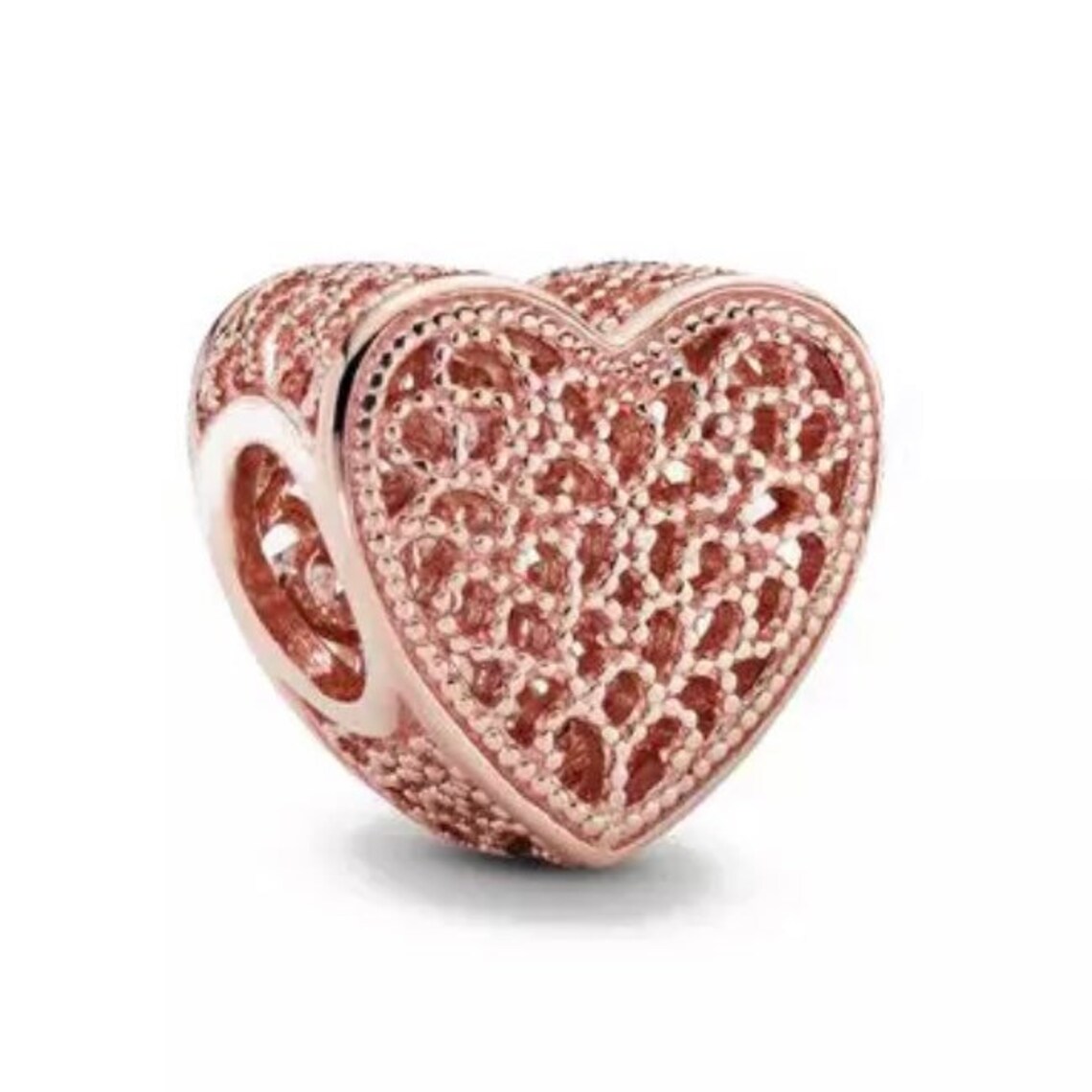 14k Rose Gold Plated Filigree and Beaded Heart Charm Fits Etsy