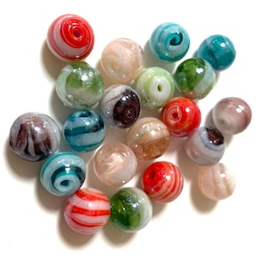 12pcs - 12mm Lampwork Beads - Handmade Glass Beads - Pearlized Round Mixed Color Glass Beads