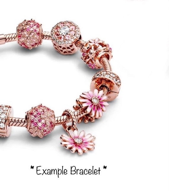 Pandora silver bracelet chain with pink charms 19cm... - Depop