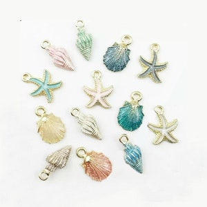 13pc Seashell Set - Enameled, Gold Finish - Seashell charms - Colorful Seashells - Beautiful Detail!