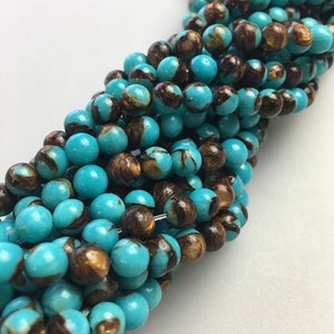 Bronzite and Turquoise Smooth Round Beads - 8mm - Full Strand Approx. 49 pieces