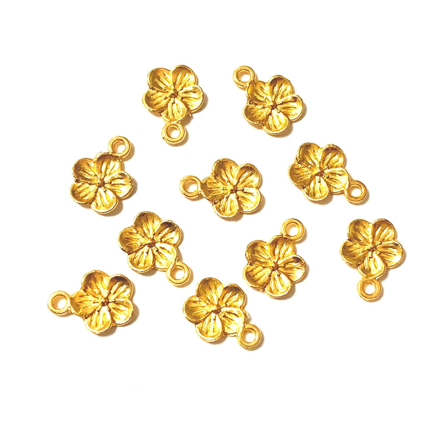 10 Flower Charms Gold Finish Tiny Flower Charms Etsy