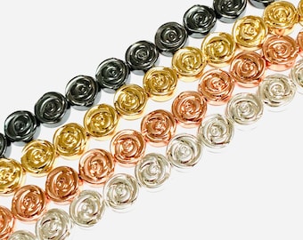 8 Hematite Rose Flower Spacer Beads - Design Front and Back - 8mm Carved Rose Beads - Available in Silver, Gold, Rose Gold, Black