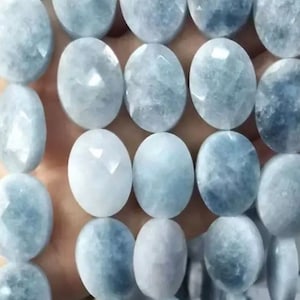 Natural Aquamarine Chalcedony - Faceted Oval Beads - Size 13x18mm - Strand of 11 Beads