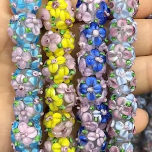 12mm Lampwork Glass Beads - 3D Flower Lampwork Beads, Artisan Lampwork  - Floral Glass Beads - Handmade Glass Beads