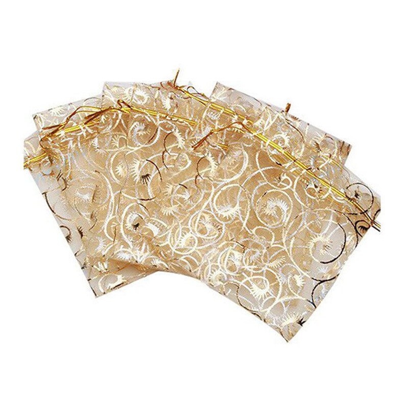 Organza Gift Bags With Gold Swirls Organza Jewelry Pouch Etsy