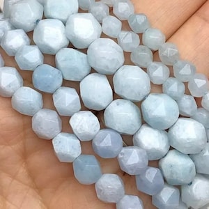 Faceted Aquamarine Beads - Full 15&quot; Strand - 6/8/10mm