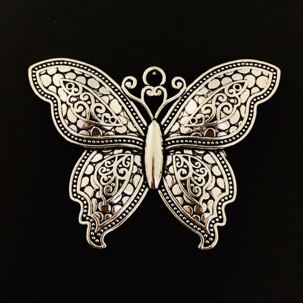 Beautiful XL Butterfly Pendant - Antique Silver - Extra Large Butterfly Pendant - Beautiful Detail