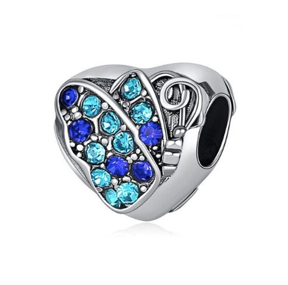 925 Sterling Silver Heart With Blue Butterfly Charm Fit for