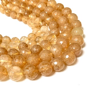 Faceted Citrine Quartz Beads - Sizes 4/6/8/10/12mm - One Full 15&quot; Strand