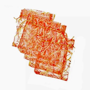 Organza Gift Bags - Red With Gold Swirls -  Organza Jewelry Pouch - Party/Wedding Favor Bags - 9x12cm - Choose Quantity