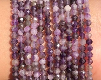 AA Amethyst Natural Stone Faceted Round Beads - 2/3/4mm - One Full 15" Strand