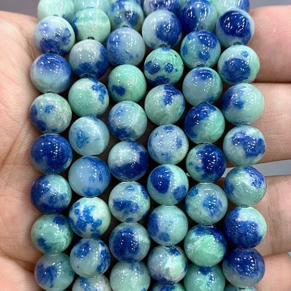 Blue and Green Persian Jade Beads - Size 6/8/10/12mm - One Full 15" Strand