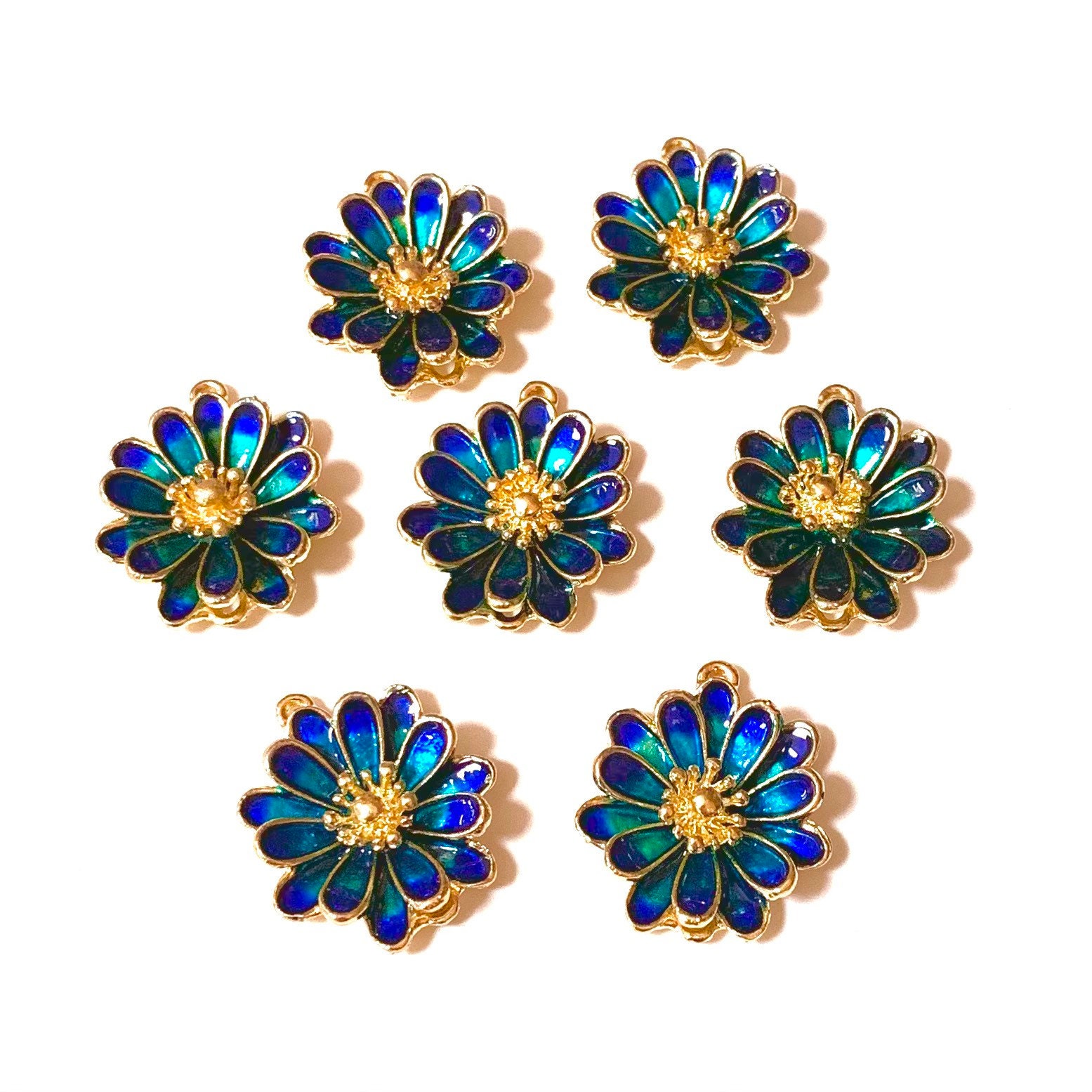 Cloisonne Flower Enamel Charms in a Beautiful Blue/Green with a