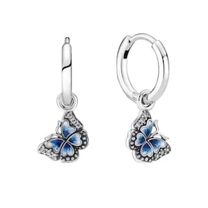 925 Sterling Silver - Blue Butterfly Dangle Earrings - Matches Pandora Blue Butterfly Charms