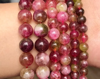 Watermelon Tourmaline Beads - Natural Stone Round Beads - 15" Strand - 6/8/10mm