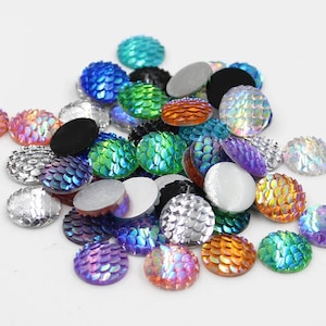 Bulk 12mm Mermaid Scale Round Cabochons - 11 Colors Random Mix - DIY Mermaid Cabochon Jewelry
