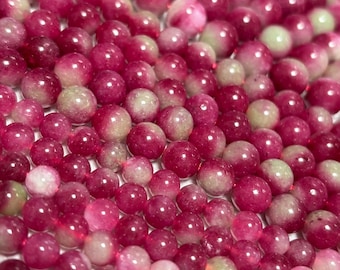 Watermelon Tourmaline Jade Beads - Natural Stone Round Beads - 15" Strand - 6/8/10mm