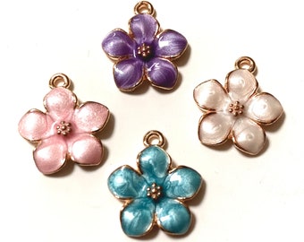 10pcs+14k Genuine Gold Zircon Daisy Charm Six Petal Flower Pendant