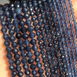 AA Sapphire Natural Stone Faceted Round Beads - 2/3/4mm - One Full Strand