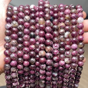 3A &quot;Red&quot; Plum Blossom Genuine Tourmaline Beads - Genuine Tourmaline Round Beads - 15&quot; Strand - 6/8/10mm