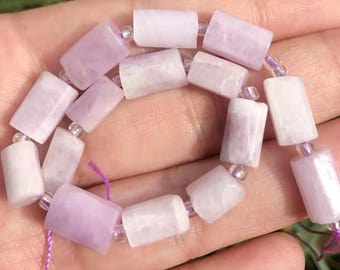 Natural Kunzite - Faceted Cylinder Beads - Size 7x10mm - 7" Strand - Approx. 16 Beads