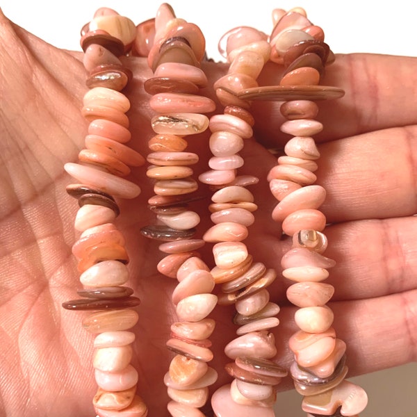 Pink Shell Chip Beads - Irregular Freeform Shape - Size 5-10mm - 30" Strand - Approx. 280 Beads