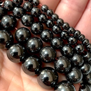 Black Hematite Smooth Round Beads - Full Strand - 4/6/8/10/12mm