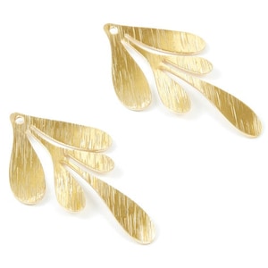 Amuletos de hojas texturizadas de latón - Colgante de latón crudo en forma de hoja texturizada - Hallazgos de pendientes - Tamaño mediano
