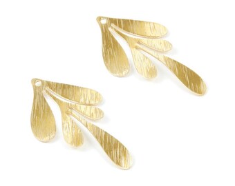 Brass Textured Leaf Charms - Textured Leaf Shaped Raw Brass Pendant - Earring Findings - Medium Size