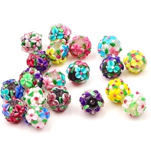 Lampwork Glass Beads - 3D Flower Lampwork Beads, Artisan Lampwork  - 13mm Floral Glass Beads - Brightly Colored Beads