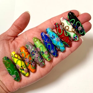 XL Handmade Lampwork Glass Bead - Artisan Lampwork  - Large Oval Beads - Each piece Unique and OOAK - 42mm x 13mm