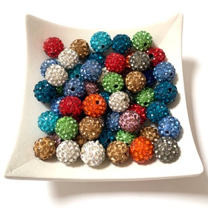 20 cuentas de diamantes de imitación con incrustaciones de diamantes de imitación - Bolas de 10 mm Disco Pavé - Mezcla aleatoria imagen 2