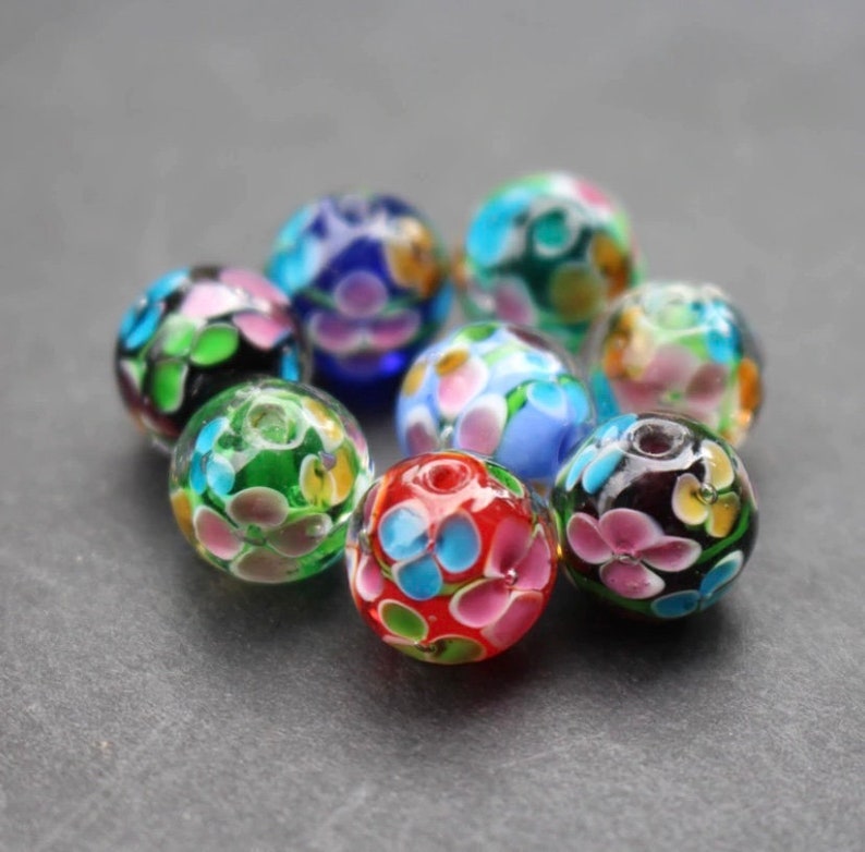 Mixed Lot lampwork Beads 12mm Floral Glass Beads Brightly Etsy