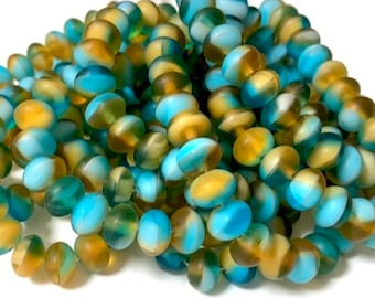 Czech Beads - Tropical Bliss Picasso Matte Rondelle Beads 6x9mm - Full strand, 25 beads