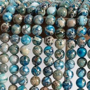 Sea Sediment Jasper Beads - The Blues - Natural Stone Beads - 4/6/8/10mm - One Full Strand