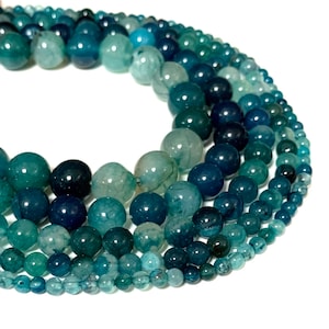 Blue Green Agate Beads - Natural Stone Dragon Vein Agate Round Beads  -  Sizes 4/6/8/10/12mm