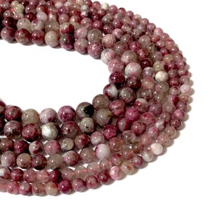 3A Plum Blossom Genuine Tourmaline Beads - Genuine Tourmaline Round Beads - 15&quot; Strand - 6/8/10mm