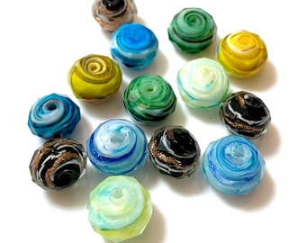 2 pcs - 12x8mm Rondelle, Faceted, Lampwork Beads - Colorful Glass Beads - 6 Colors Available