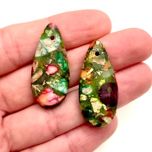 2 Sea Sediment Imperial Jasper Pendants - Original - Earring Drops - Teardrop Earring Pair/2 Pieces