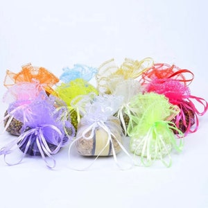 10 Organza Circle Drawstring Pouches - Organza Circle Wrap Gift Bags -  Organza Tulle Circles - Party Favor Bags - 12 Colors Available