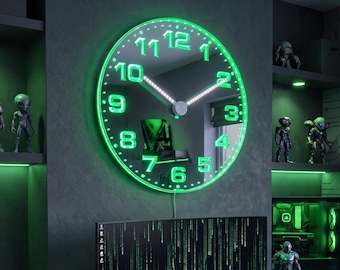 GlowHands Smart LED Wall Clock, Cyberpunk Gamer Room Decor, Continuous Illuminated Hands, RGB App Control, Man Cave Tech Gift