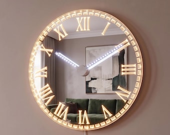 GlowHands Smart LED Wall Clock, Classic Roman indices, Warm Home Decor, Continuous Illuminated Hands, RGB App Control, Mirrored Face