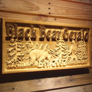 wpa0497 nome personalizzato nero orso Gerald cabina Hideaway foresta caccia legno inciso segno di legno