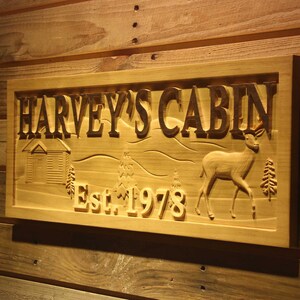 wpa0102 Nome Personalizzato Cabina Foresta Deer Wood Incisa Segno di legno